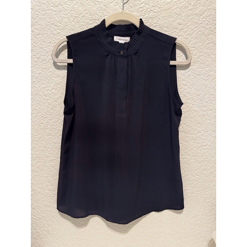 Calvin Klein Womens Top Navy  Sleeveless Tank Shell Size S-NWT